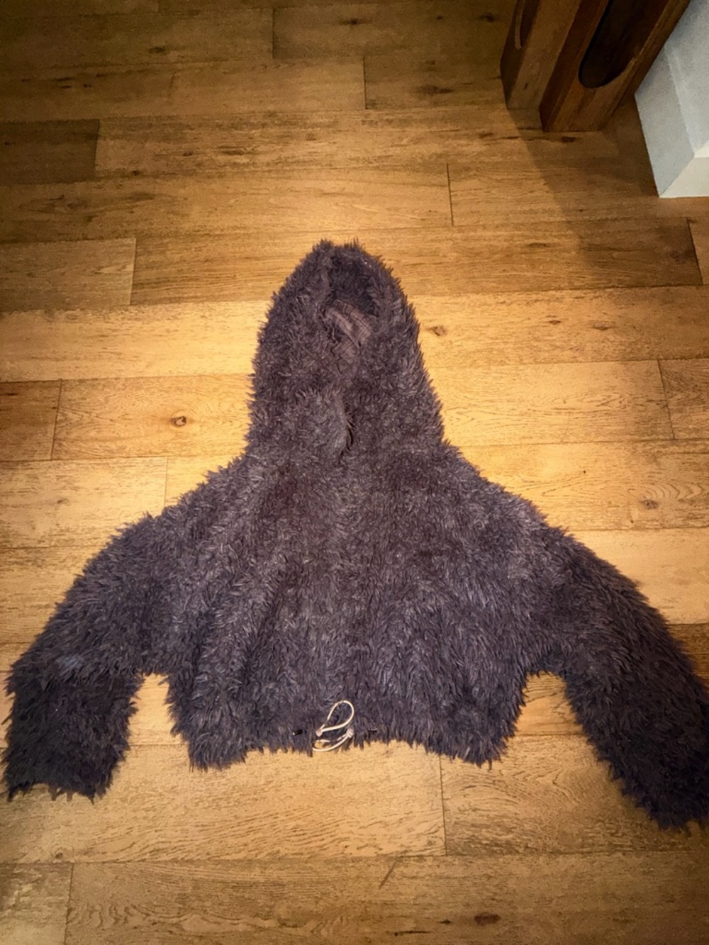 Free People Fuzzy Hooded Cropped Bomber Jacket in Dark Lavender/Gray